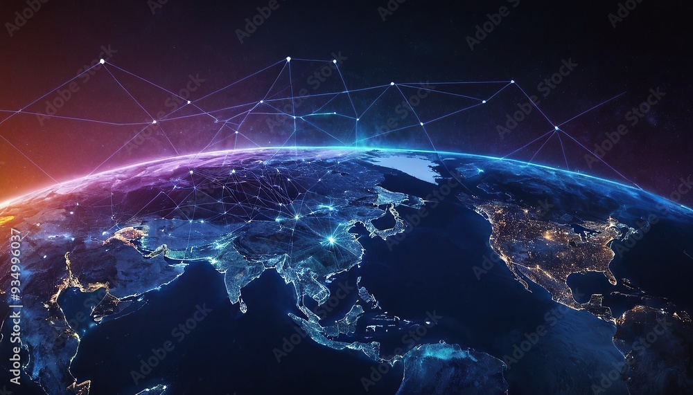 Poster global business network illustrated through an interconnected world map concept global business netw
