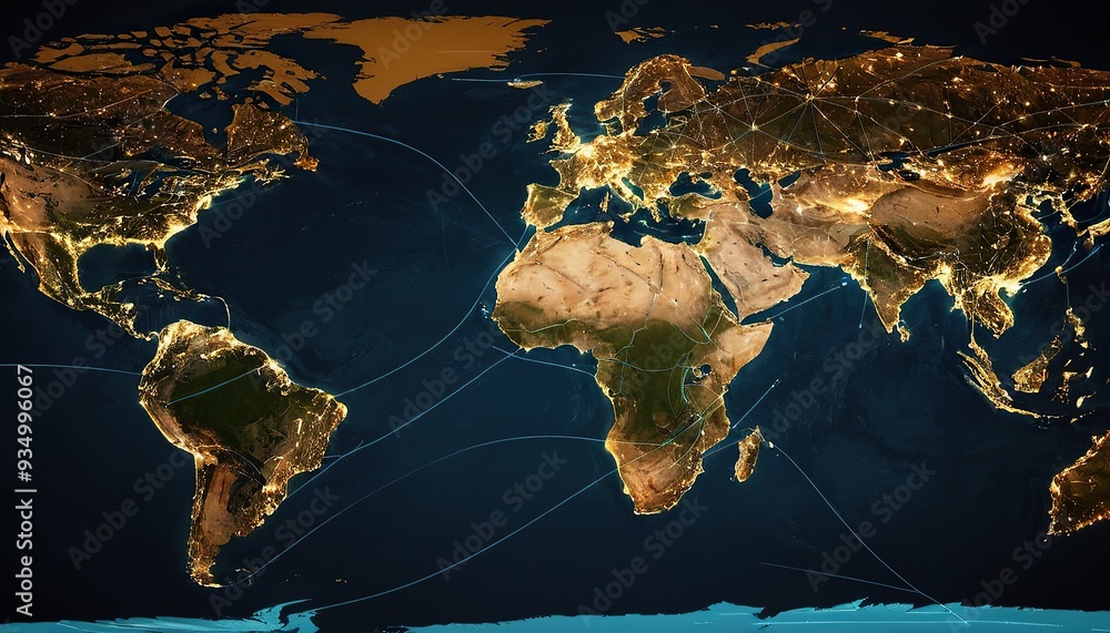 Poster global business network illustrated through an interconnected world map concept global business netw