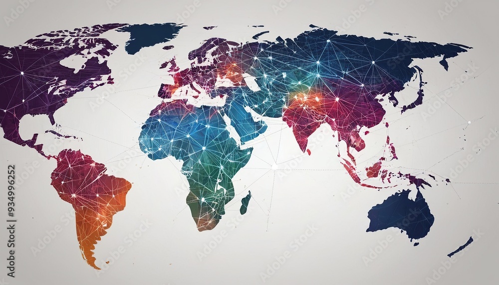 Poster global business network illustrated through an interconnected world map concept global business netw
