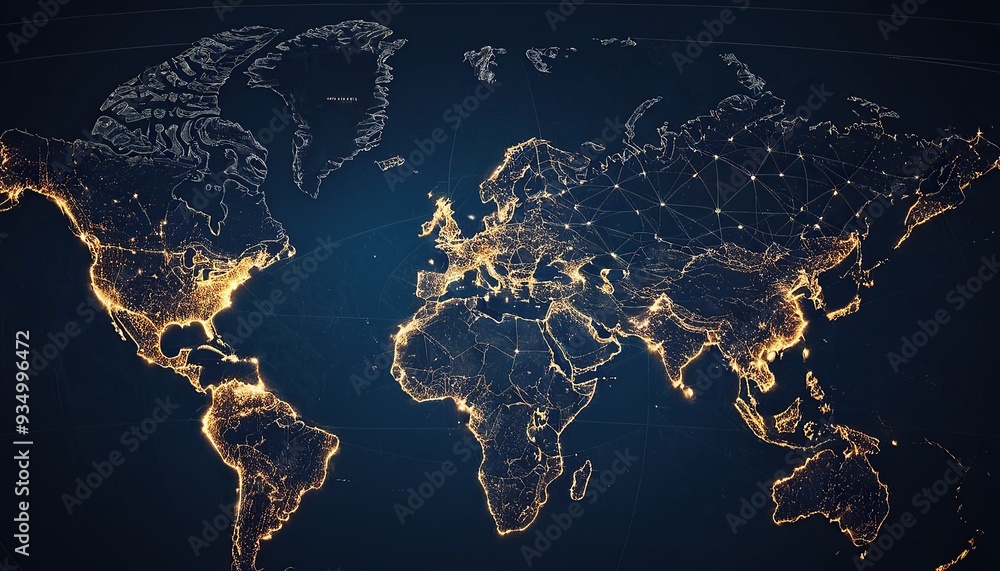 Poster global business network illustrated through an interconnected world map concept global business netw