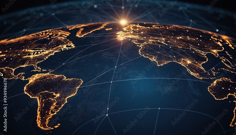 Poster global business network illustrated through an interconnected world map concept global business netw