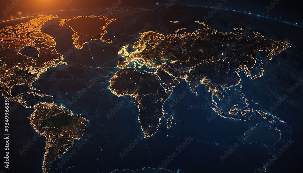 Poster global business network illustrated through an interconnected world map concept global business netw