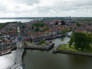 Fototapeta premium Hoorn, North Holland, The Netherlands, city overview, aerial drone view.