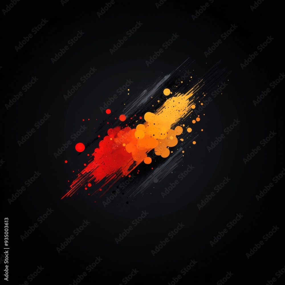 Poster dynamic abstract composition of fragmented dots with sharp edges and contrasting colors