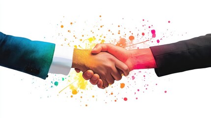 Successful Property Management Deal - Vibrant Watercolor Cartoon of Manager and Client Shaking Hands over Signed Contract