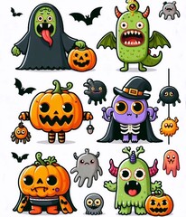 set of halloween icons , Cute Halloween monsters for kids