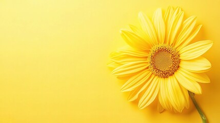 Obraz premium Sunny Daisy on Yellow Background: A vibrant yellow daisy blooms against a bright yellow background, capturing the essence of summer sunshine and joyful optimism.