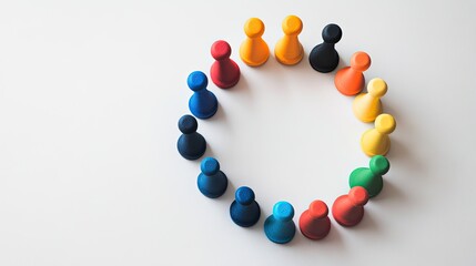 Obraz premium Colorful game pieces arranged in a circle on a light surface, emphasizing teamwork and strategy 
