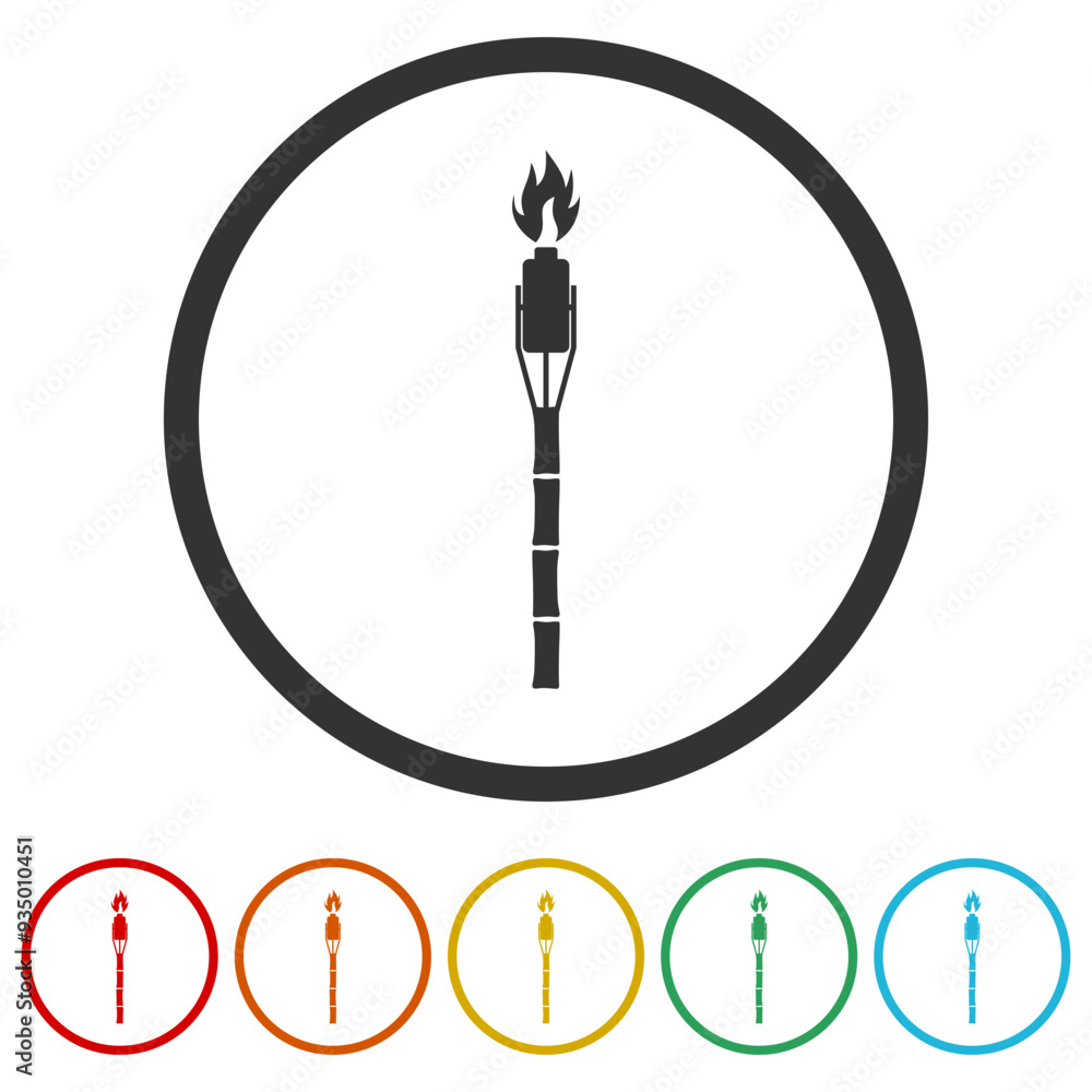 Poster tiki torch icon. set icons in color circle buttons