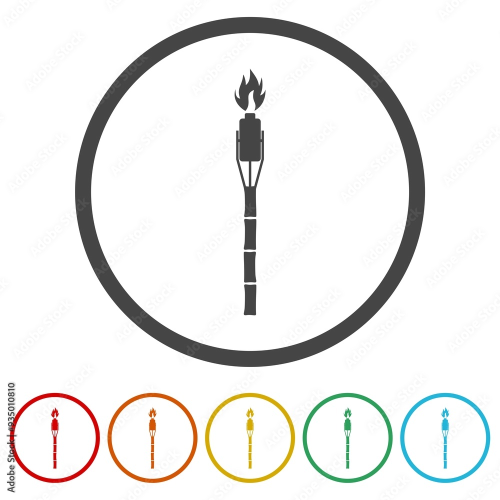 Poster tiki torch icon. set icons in color circle buttons