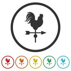 Rooster is weather vane icon. Set icons in color circle buttons