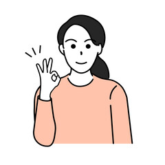 OKサインを出す若い女性のイラスト