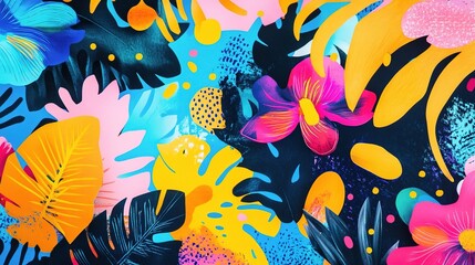 Tropical Wonderland: Dive into a vibrant jungle of color and life, where exotic flora blooms in abstract beauty. 