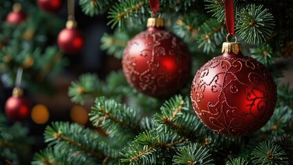 Fototapeta premium a christmas tree with red ornaments