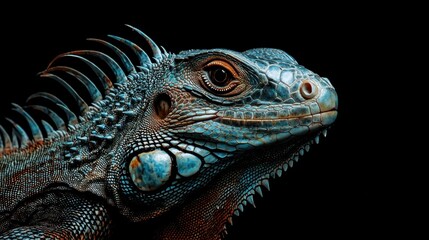 Fototapeta premium Iguana Portrait in Blue Hues