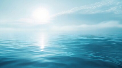 Obraz premium Serene Ocean Horizon: A tranquil seascape evokes feelings of peace and serenity as the sun casts its golden rays upon the vast expanse of the ocean