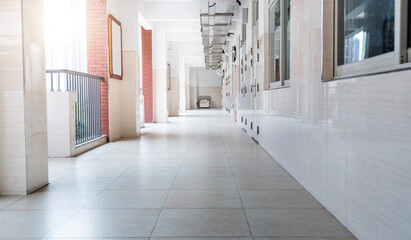 Clean hallway in school building