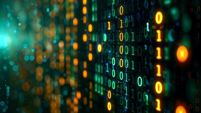 Binary Code Displayed on a Screen with Bokeh Lights