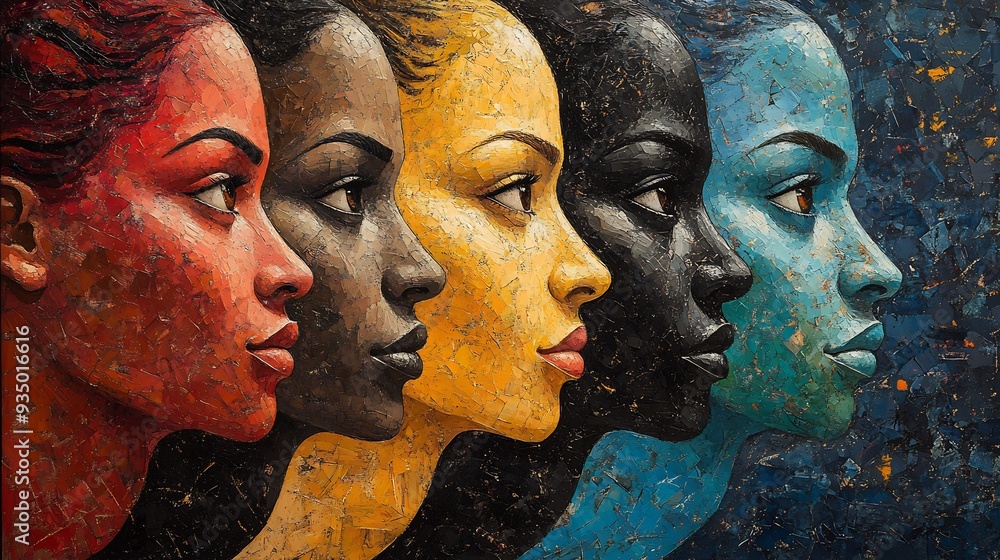 Poster abstract diverse faces abstract collage of face different ethnicity culture each face blending into 