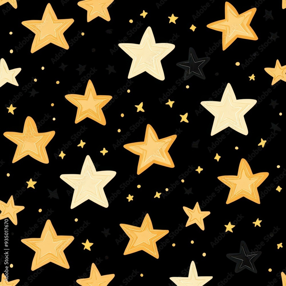Poster a minimalist star pattern design on a black background, creating a sparse yet charming visual. perfe