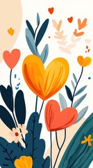Bright and colorful background full of flowers and hearts, perfect for adding a cheerful touch to any design or project.