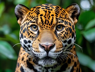 Obraz premium Closeup of a jaguar in the Amazon rainforest, focusing on conservation of endangered species, wildlife protection, habitat conservation