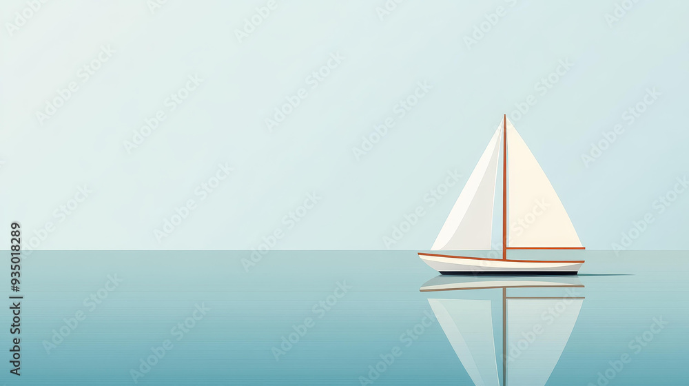 Poster a sleek sailboat glides on calm waters, showcasing minimalistic design and smooth, clean lines in a 
