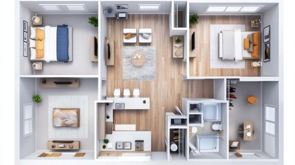 3D Floor plan of a home, 3D illustration. Open concept living apartment layout