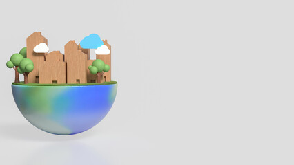 The house Building and tree on half planet for eco concept 3d rendering.