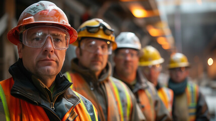 A team of dedicated workers wearing safety goggles and helmets, showcasing their commitment to safety and professionalism