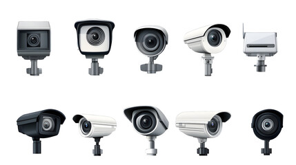 Set of security cameras isolated on a transparent background