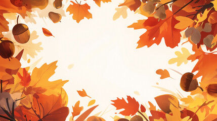 Obraz premium flat lay composition with a border of dried oak leaves and acorns on a white background