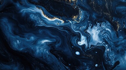 Abstract Blue Swirls:  A mesmerizing abstract art piece featuring swirling patterns of blue, white, and gold paint, evoking a sense of movement and energy.  