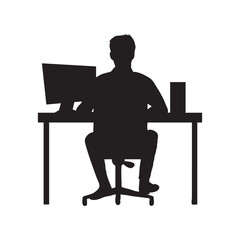 Silhouette of a man working on a laptop