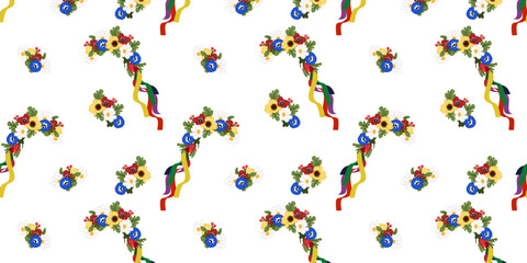 Seamless pattern of ukrainian traditional headdress flowers wreath