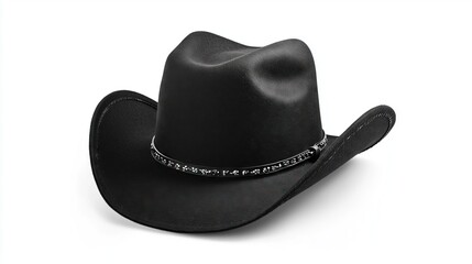 Black stylish cowboy hat on white background