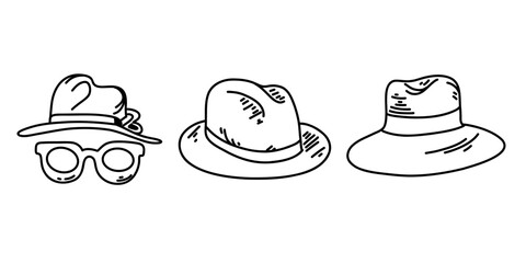 Doodle, line drawings of the hats on white background