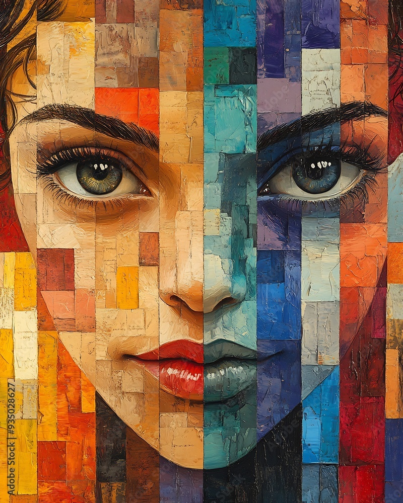 Poster abstract faces of diversity abstract collage of face different ethnicity culture each face blending 