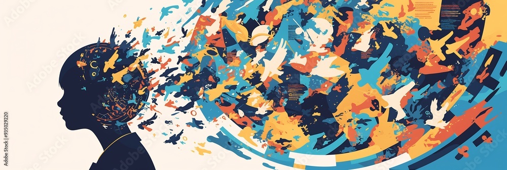 Poster abstract faces of innovation abstract collage of face different ethnicity culture each face blending