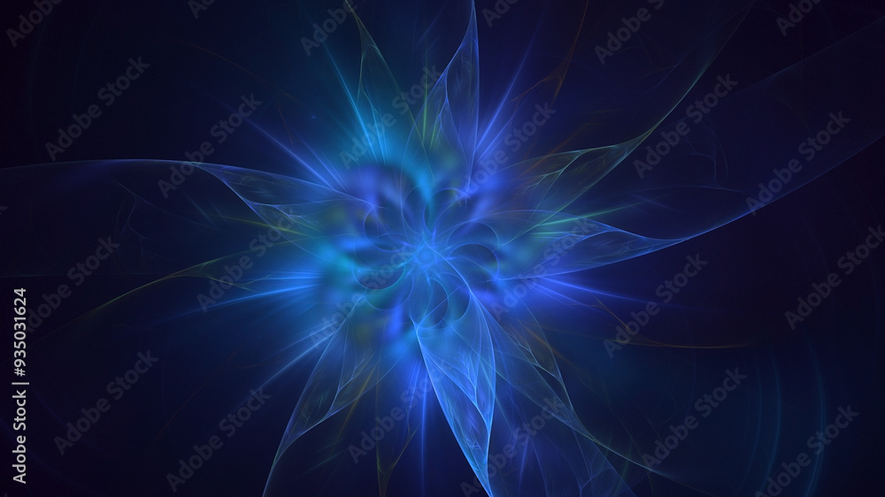 Poster 3d rendering abstract blue fractal light background. its not ai generatd illustration.