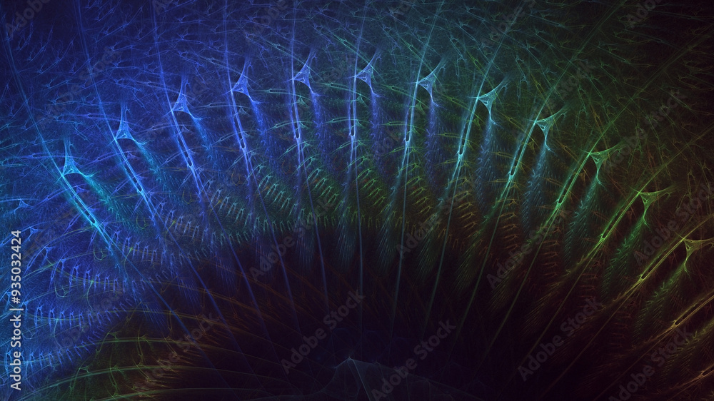 Poster 3d rendering abstract blue fractal light background. its not ai generatd illustration.