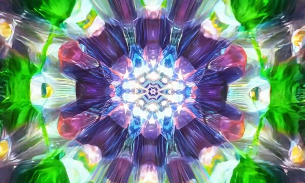 Abstract symmetric pattern background. The image with mirror effect. Kaleidoscopic abstract psychedelic design.