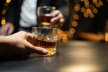 Celebrate whiskey on a friendly party in restaurant