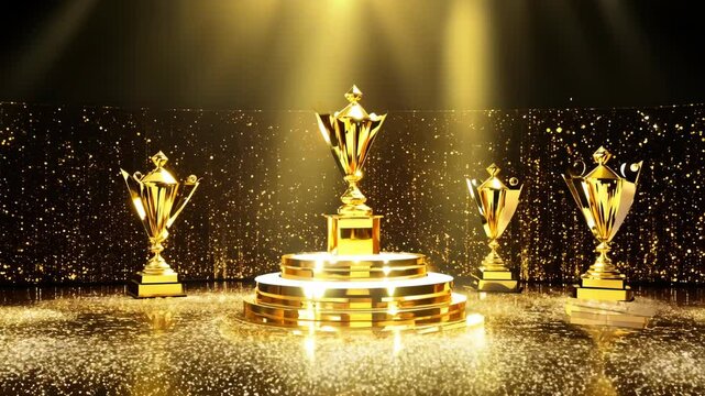 Award ceremony highlights showcasing golden trophies and sparkling decorations in a grand hall