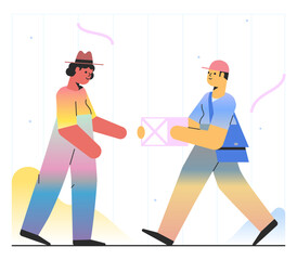 Delivery man giving a parcel to man