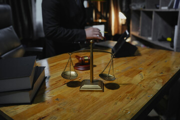 Judge gavel with Justice lawyers having team Concepts of Law and Legal services