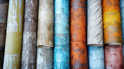 Obraz premium Various wallpaper rolls. Different textures and colors, ai