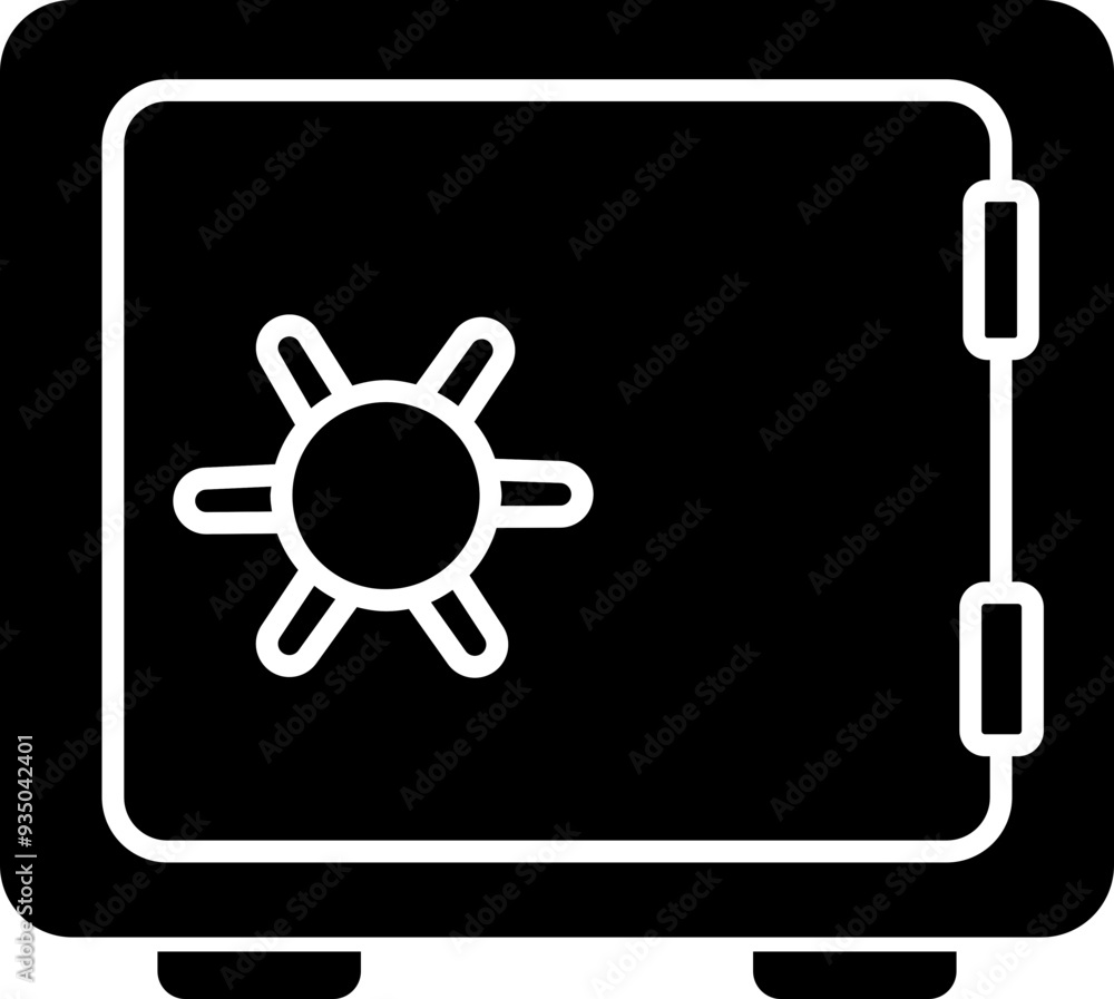 Poster safe deposit box icon. closed safe and object that are stored in it such as money and security. stro