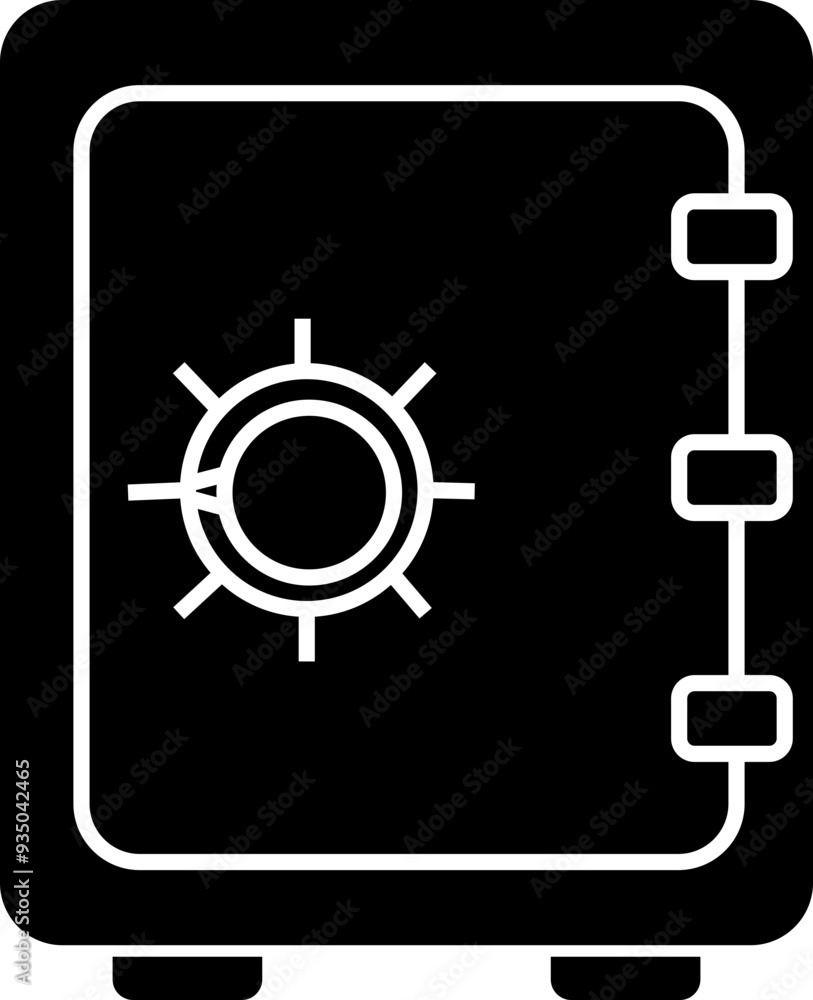 Poster safe deposit box icon. closed safe and object that are stored in it such as money and security. stro