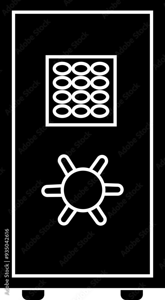 Poster safe deposit box icon. closed safe and object that are stored in it such as money and security. stro